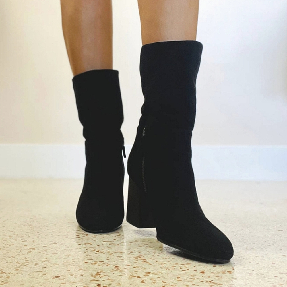 Eileen Fisher Cinch Suede Block Heel Boots - Size 9 - like new!